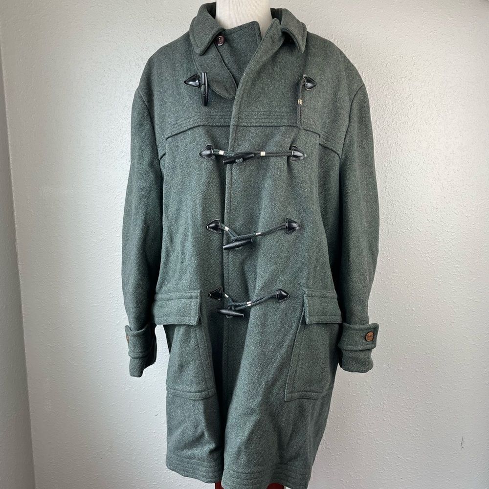 Vintage Men’s Brent Green Wool Hooded Coat Size 42 EUC